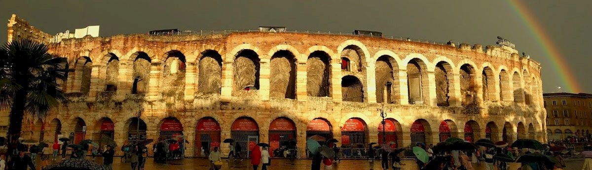 Verona arena with rainbow