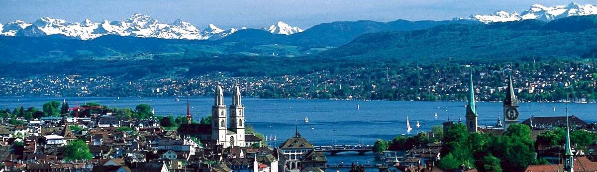 Zurich with lake and mountains